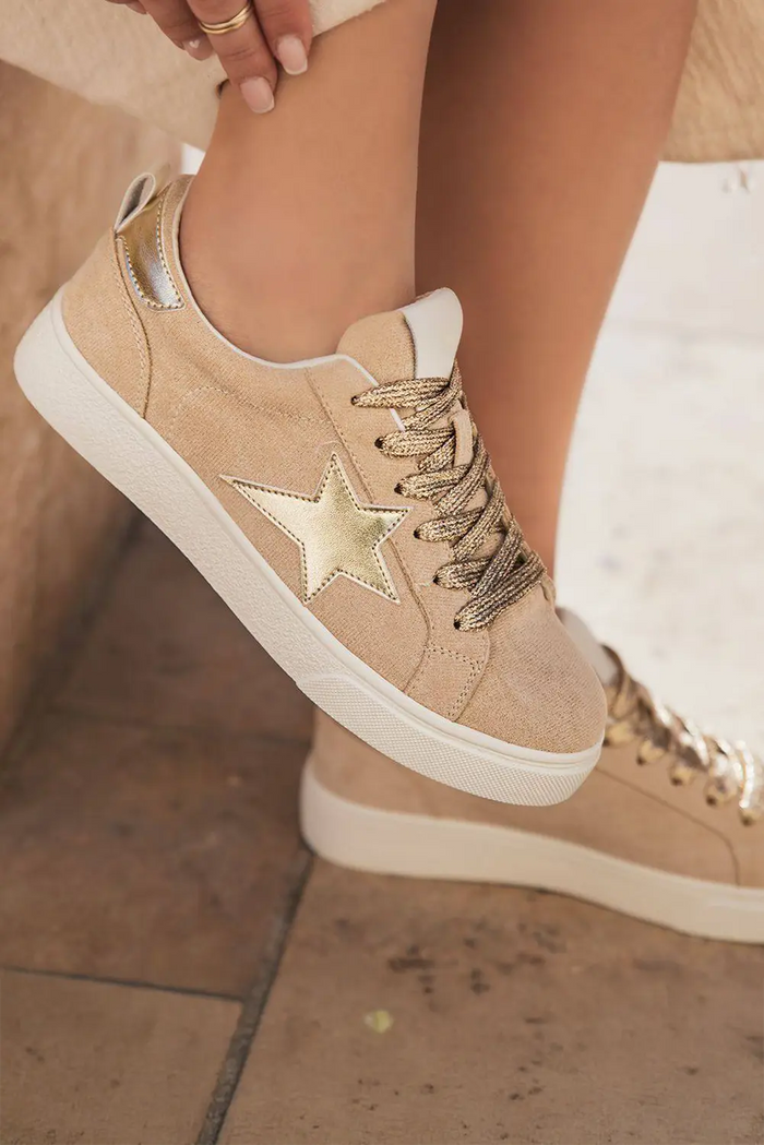 Buckskin Silver Sequin Star Patch Lace Up Trainers - Shoes/Trainers