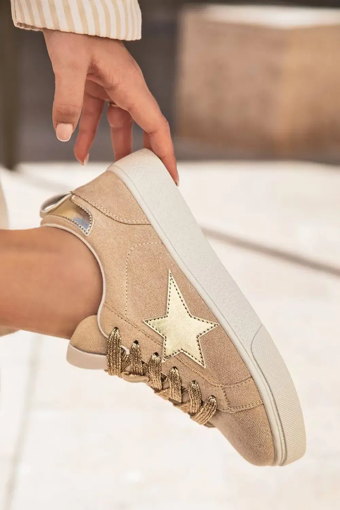 Buckskin Silver Sequin Star Patch Lace Up Trainers - Shoes/Trainers