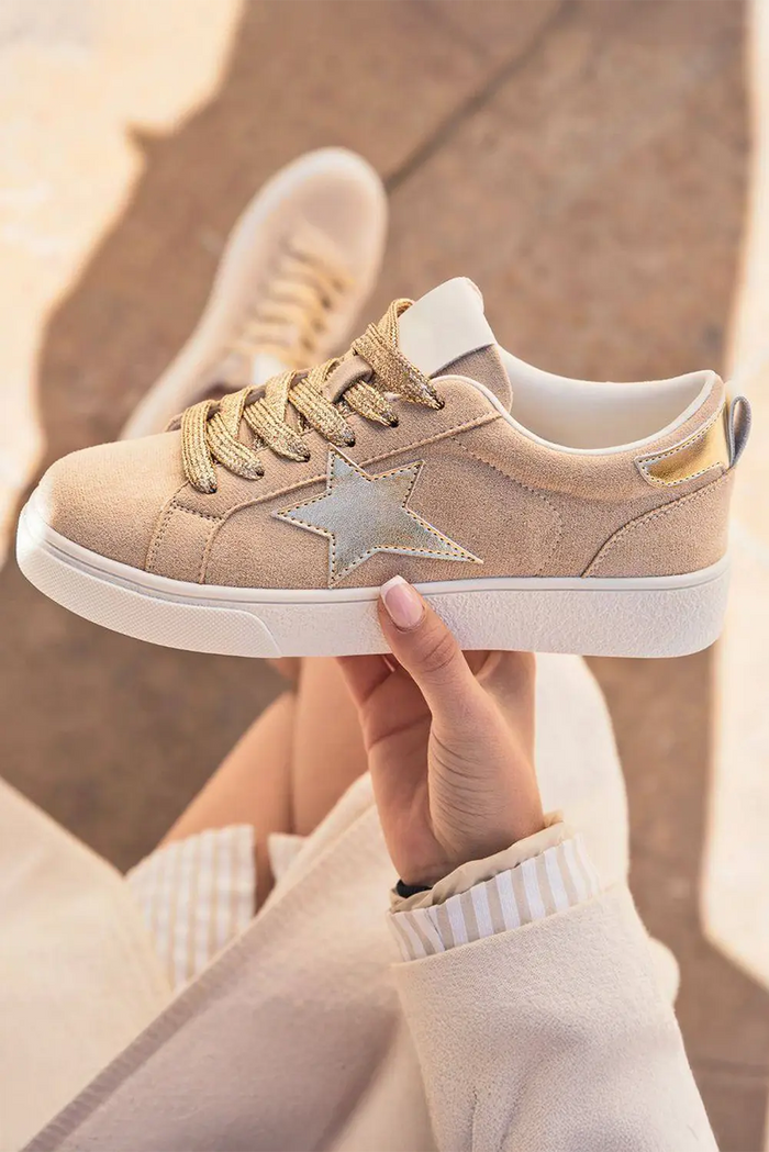 Buckskin Silver Sequin Star Patch Lace Up Trainers - Shoes/Trainers