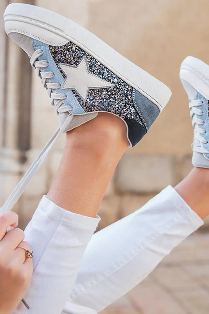 Buckskin Silver Sequin Star Patch Lace Up Trainers - Shoes/Trainers
