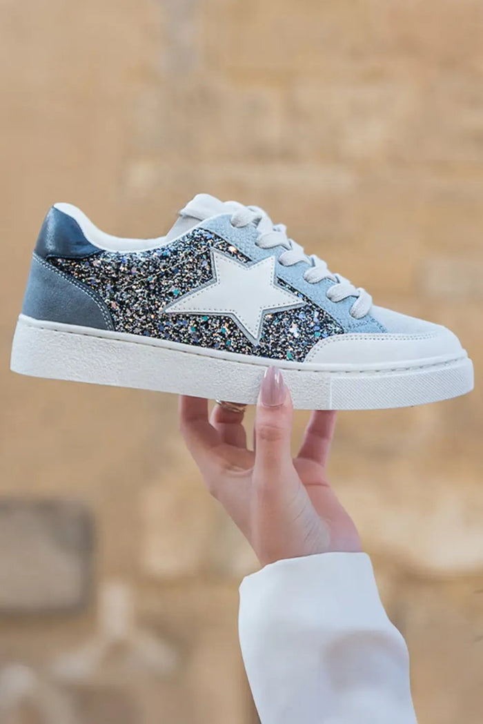 Buckskin Silver Sequin Star Patch Lace Up Trainers - Shoes/Trainers