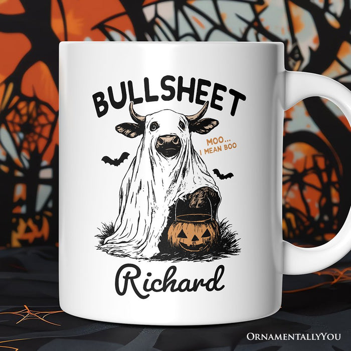 Bullsheet Halloween Bull Personalized Mug, Hilarious Cow Gift with Custom Name Personalized Ceramic Mug OrnamentallyYou White Customized