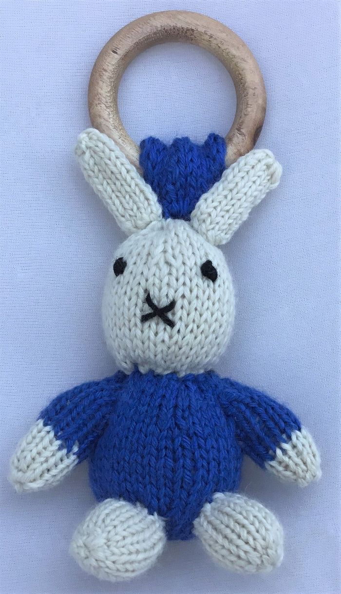 Bunny Ring Rattler  |  Hand Knit  |  Stuffed/Plush/Soft Toy | 100% Organic | Health-Pro