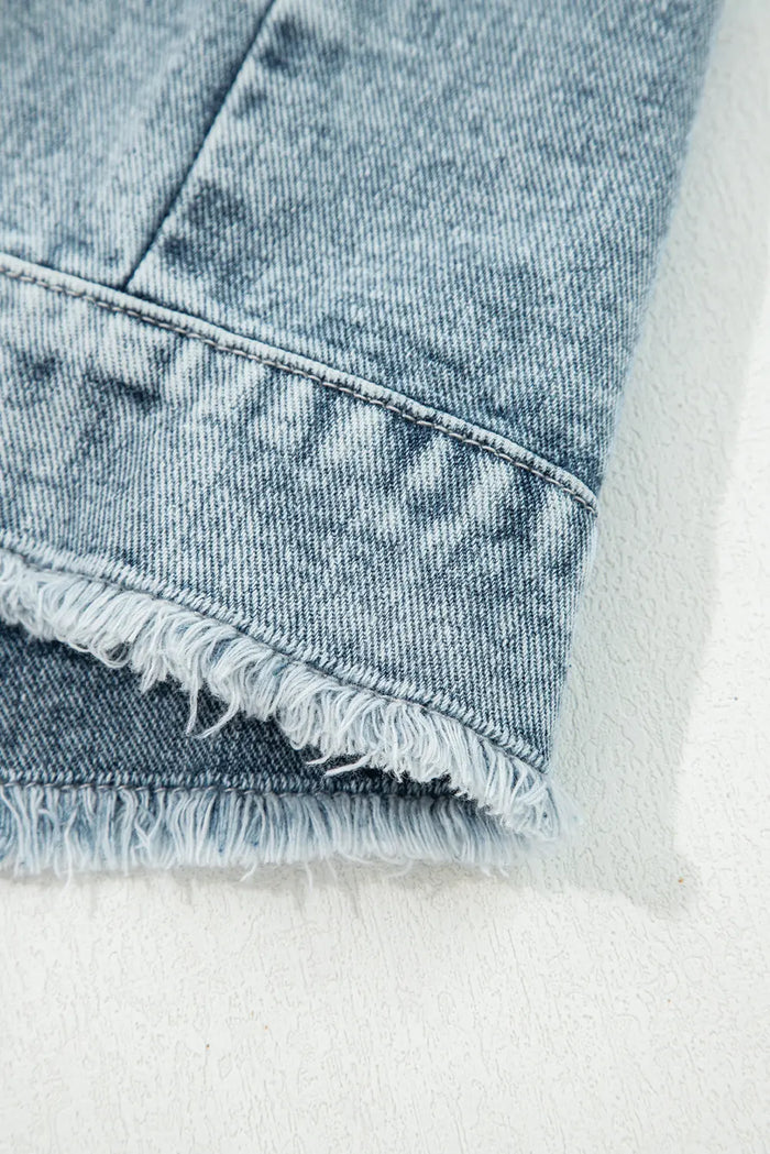 Button Flap Pocket Frayed Detail Denim Vest - Outerwear/Vests