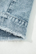 Button Flap Pocket Frayed Detail Denim Vest - Outerwear/Vests