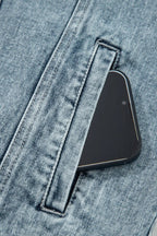 Button Flap Pocket Frayed Detail Denim Vest - Outerwear/Vests