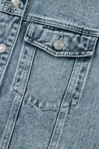 Button Flap Pocket Frayed Detail Denim Vest - Outerwear/Vests
