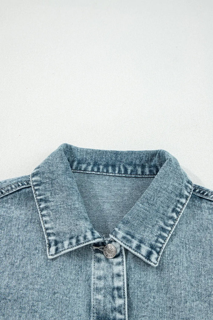 Button Flap Pocket Frayed Detail Denim Vest - Outerwear/Vests