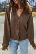 Button Front V-Neck Casual Cardigan