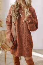 Cable Knit Drop Shoulder Loose Fit Sweater Dress - Sweaters & Cardigans/Sweater Dresses