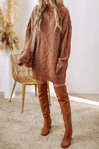Cable Knit Drop Shoulder Loose Fit Sweater Dress - Sweaters & Cardigans/Sweater Dresses
