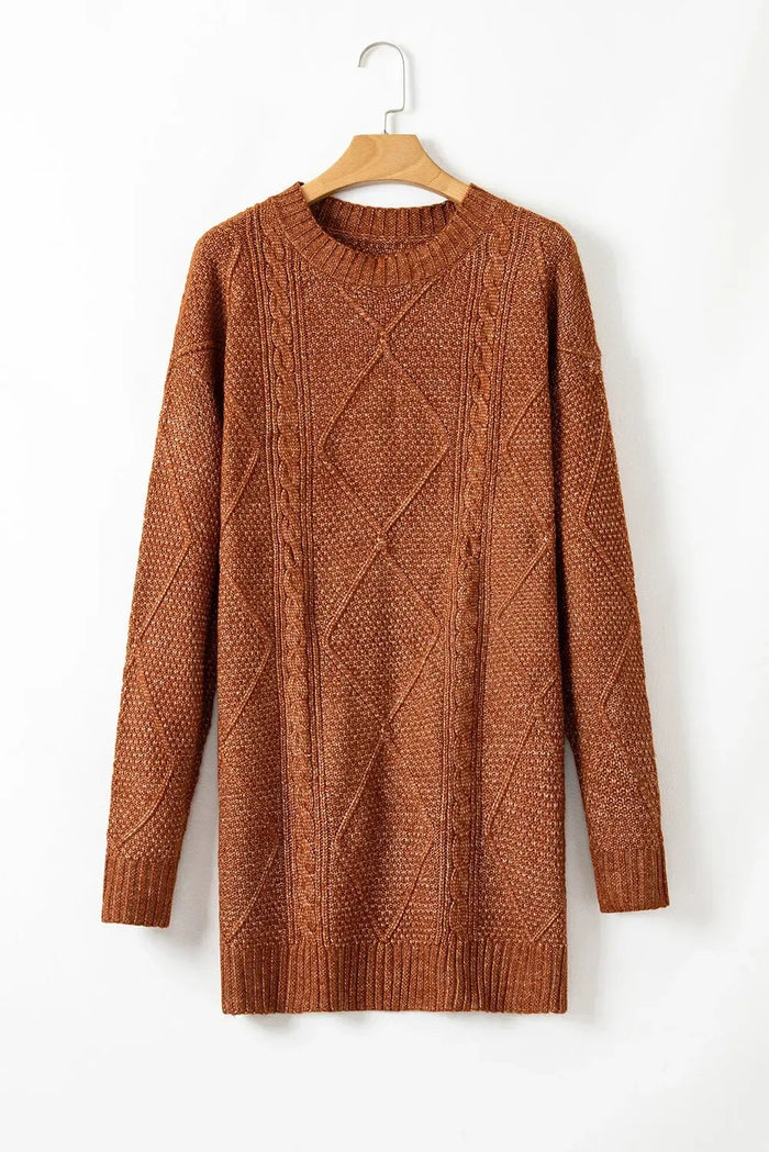 Cable Knit Drop Shoulder Loose Fit Sweater Dress - Sweaters & Cardigans/Sweater Dresses