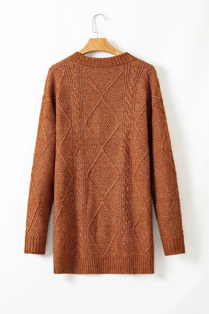 Cable Knit Drop Shoulder Loose Fit Sweater Dress - Sweaters & Cardigans/Sweater Dresses