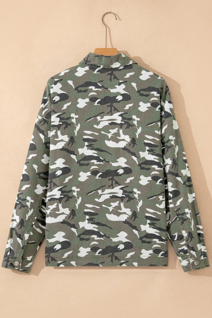 Camo Chest Pockets Oversized Denim Jacket - Outerwear/Denim jackets