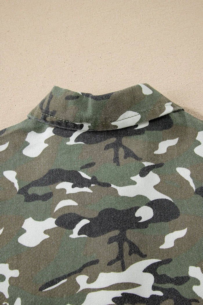 Camo Chest Pockets Oversized Denim Jacket - Outerwear/Denim jackets