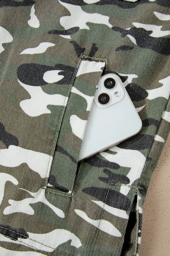 Camo Chest Pockets Oversized Denim Jacket - Outerwear/Denim jackets