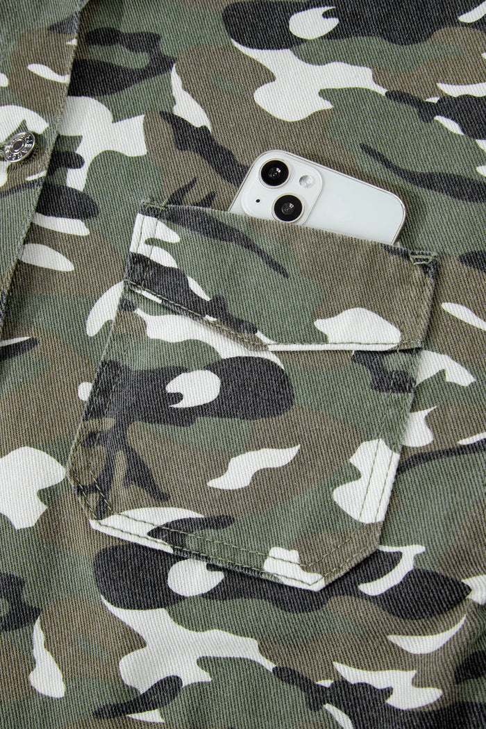 Camo Chest Pockets Oversized Denim Jacket - Outerwear/Denim jackets