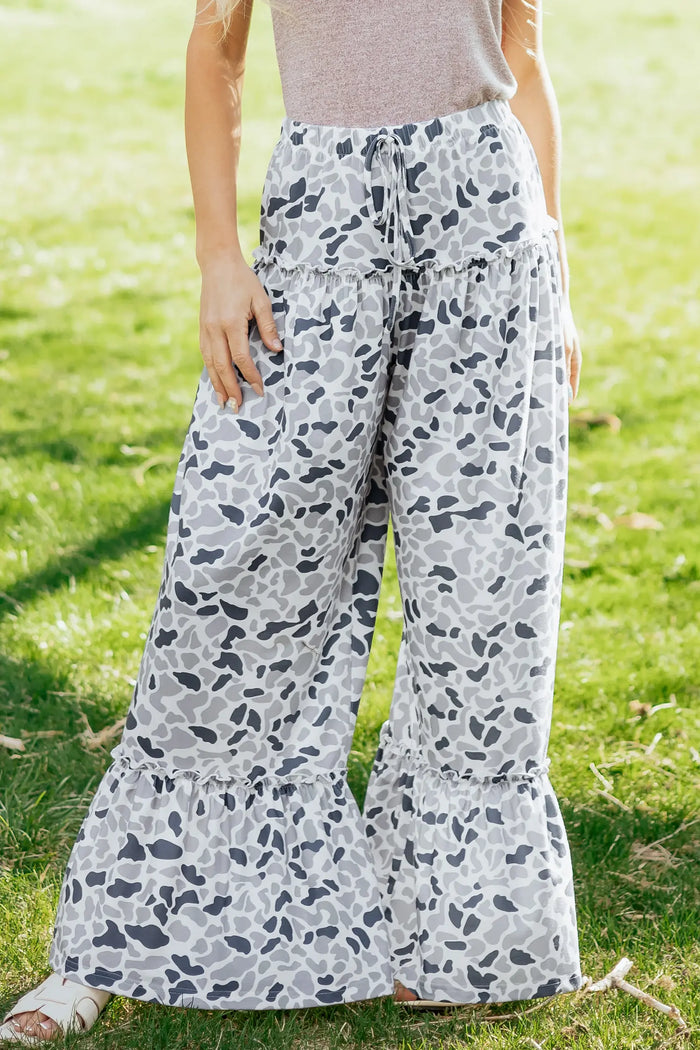 Camo Print Wide Leg Casual Pants