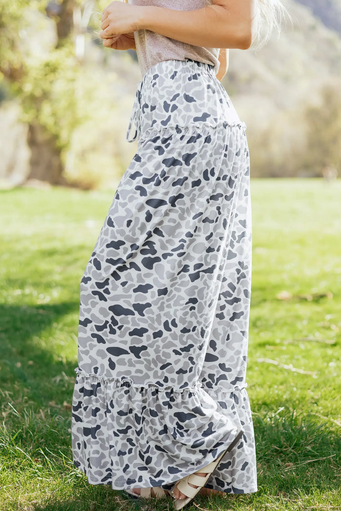 Camo Print Wide Leg Casual Pants