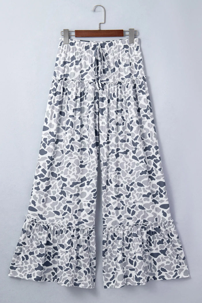 Camo Print Wide Leg Casual Pants