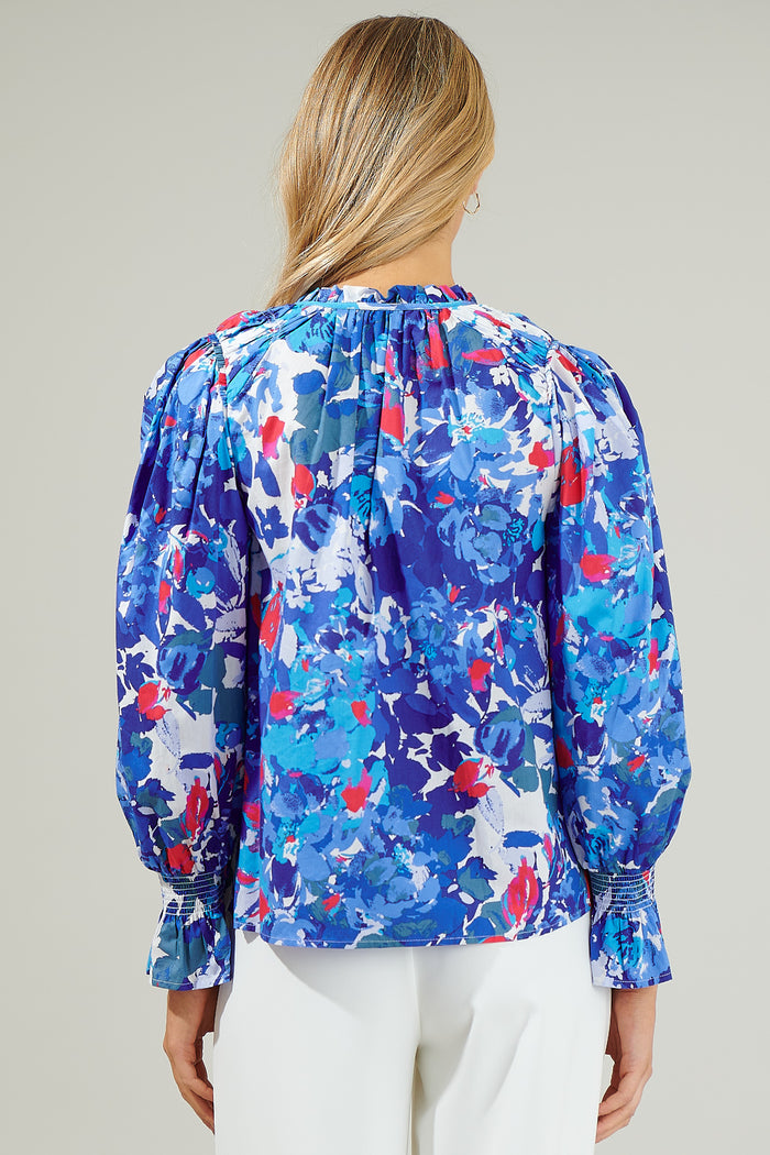 Canvas Floral Russo Pleated Long Sleeve Blouse