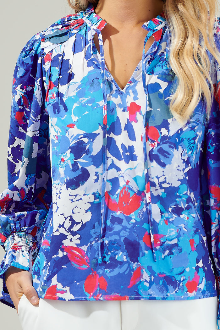 Canvas Floral Russo Pleated Long Sleeve Blouse