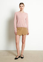LILLY 4 Cardigan col rond en cachemire cintré rose poudré