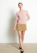 LILLY 4 Cardigan col rond en cachemire cintré rose poudré