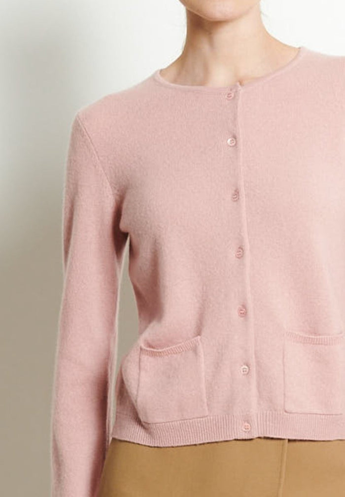 LILLY 4 Cardigan col rond en cachemire cintré rose poudré