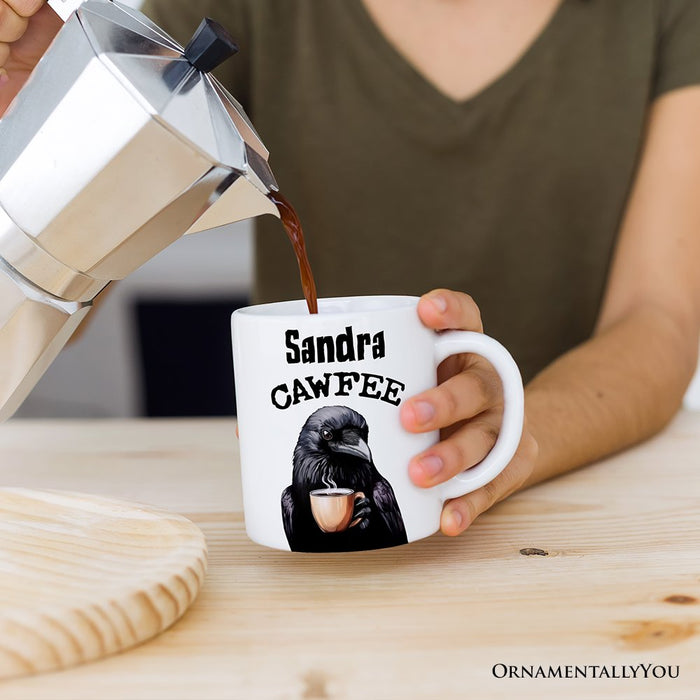 Cawfee Crow Personalized Mug, Funny Bird Lover Gift With Custom Name Personalized Ceramic Mug OrnamentallyYou