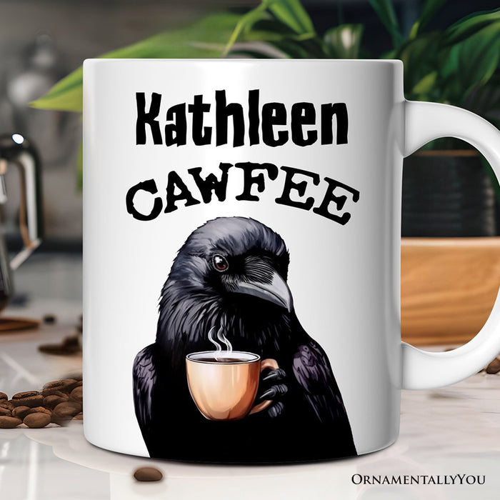 Cawfee Crow Personalized Mug, Funny Bird Lover Gift With Custom Name Personalized Ceramic Mug OrnamentallyYou 12oz Mug Customized