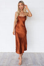 Celine Satin Midi - Chocolate Brown - Runway Goddess