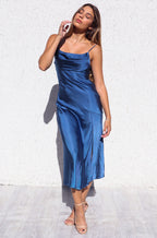 Celine Satin Midi - Navy - Runway Goddess