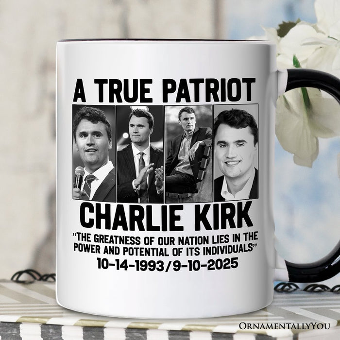 Charlie Kirk American Mug, Made in the USA Memorial Gift Personalized Ceramic Mug OrnamentallyYou White - Black Non-Custom