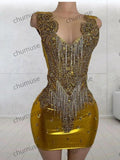 Charming Gold Mermaid Prom Dresses Sparkly Diamond Crystal African Black Girl Short Prom Dress