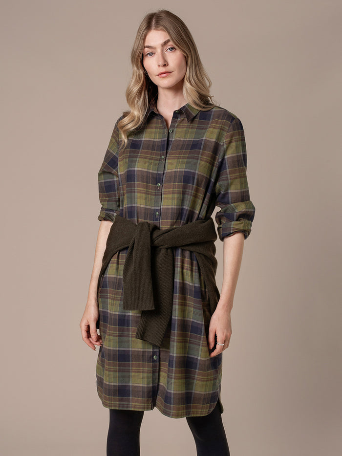 Checked Collared Shirt Dress