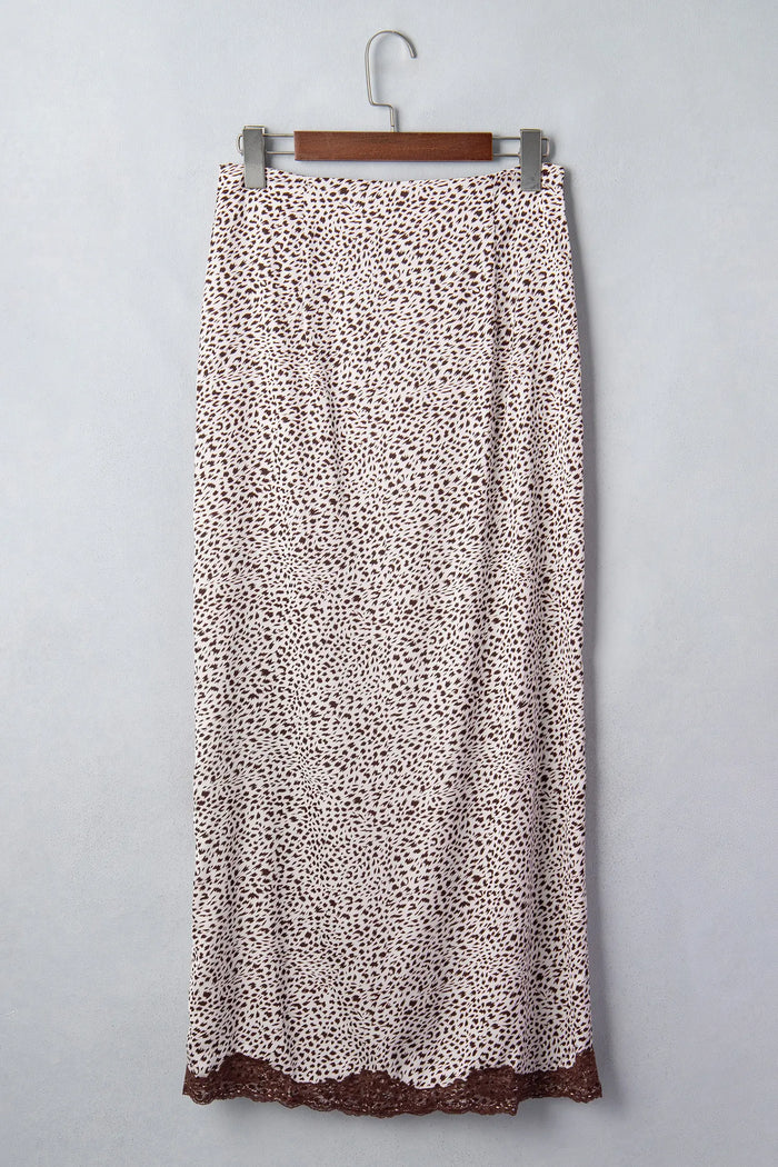 Cheetah Print Trim Split Long Western Skirt – Brown