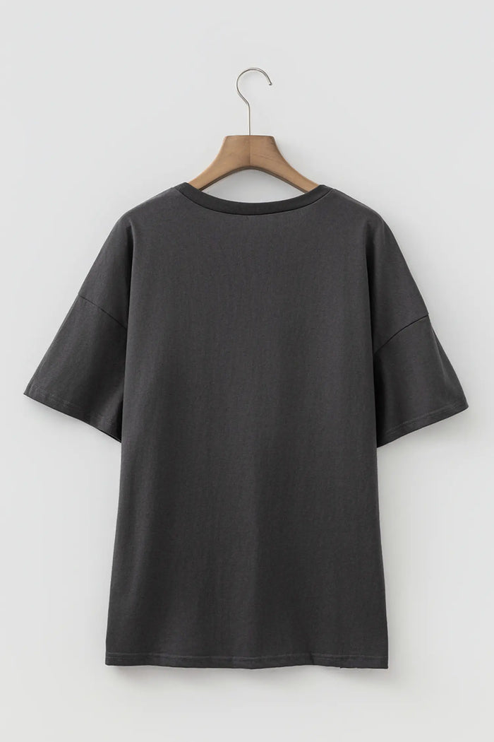Cheetah Striped Print Retro Fashion Graphic Tee – Dark Grey
