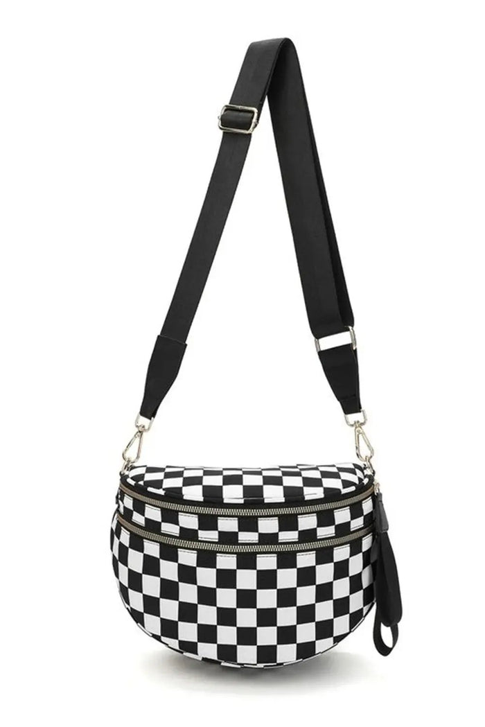 Chestnut Checkered Print Wide Strap Large Crossbody Bag - Shoes & Bags/Crossbody Bags