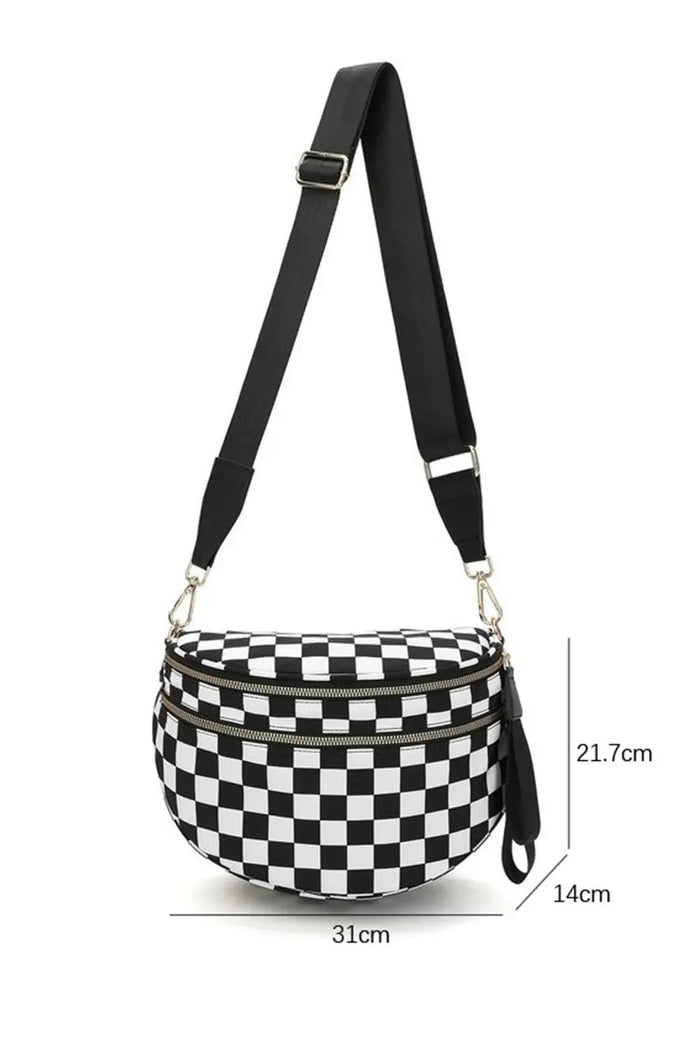 Chestnut Checkered Print Wide Strap Large Crossbody Bag - Shoes & Bags/Crossbody Bags