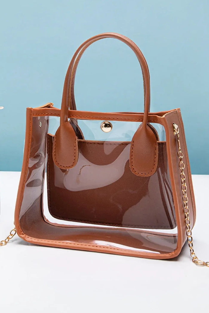 Chestnut PVC PU Leather Chain Strap Clear Shoulder Bag - Black / ONE SIZE - Shoes & Bags/Shoulder Bags