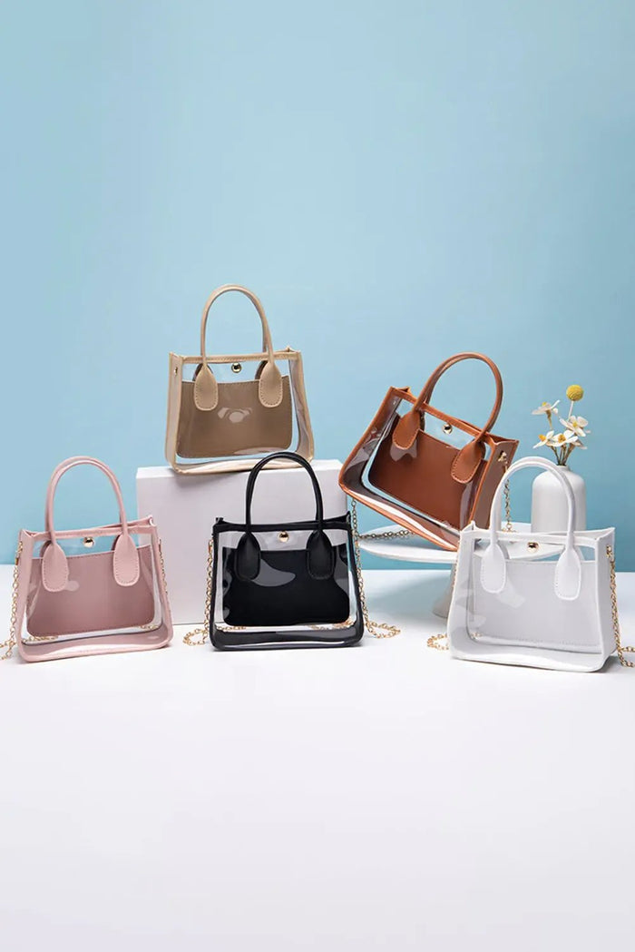 Chestnut PVC PU Leather Chain Strap Clear Shoulder Bag - Black / ONE SIZE - Shoes & Bags/Shoulder Bags