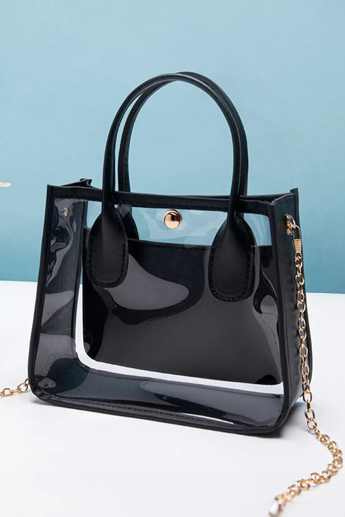 Chestnut PVC PU Leather Chain Strap Clear Shoulder Bag - Black / ONE SIZE - Shoes & Bags/Shoulder Bags