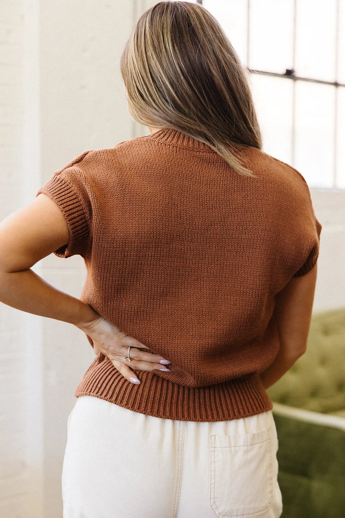 Chestnut Western Horseshoe Pattern Short Sleeve Knit Sweater – Brown