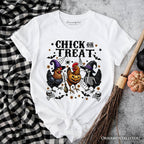 Chick or Treat Chicken T-Shirt, Funny Farmhouse Halloween Tee T-Shirts OrnamentallyYou White XS