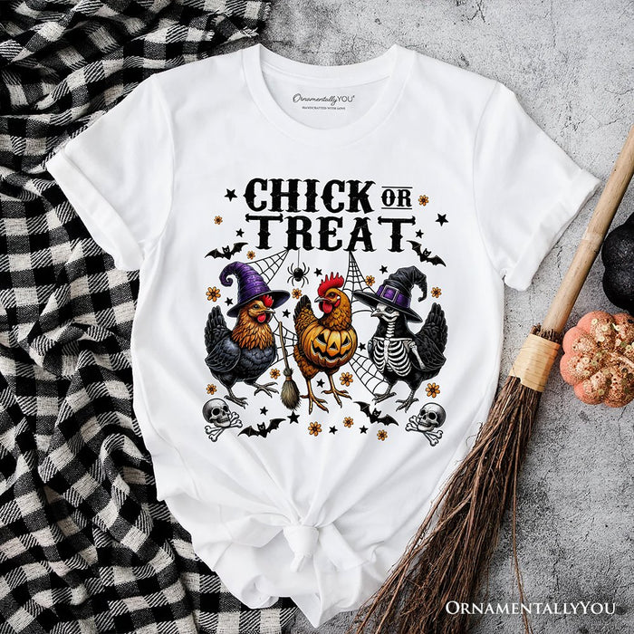 Chick or Treat Chicken T-Shirt, Funny Farmhouse Halloween Tee T-Shirts OrnamentallyYou White XS