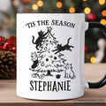 Christmas Tree Killer Cats Personalized Mug, Tis the Season Funny Holiday Gift with Custom Name Personalized Ceramic Mug OrnamentallyYou White - Black Customized