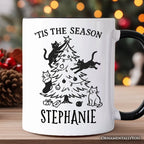 Christmas Tree Killer Cats Personalized Mug, Tis the Season Funny Holiday Gift with Custom Name Personalized Ceramic Mug OrnamentallyYou White - Black Customized