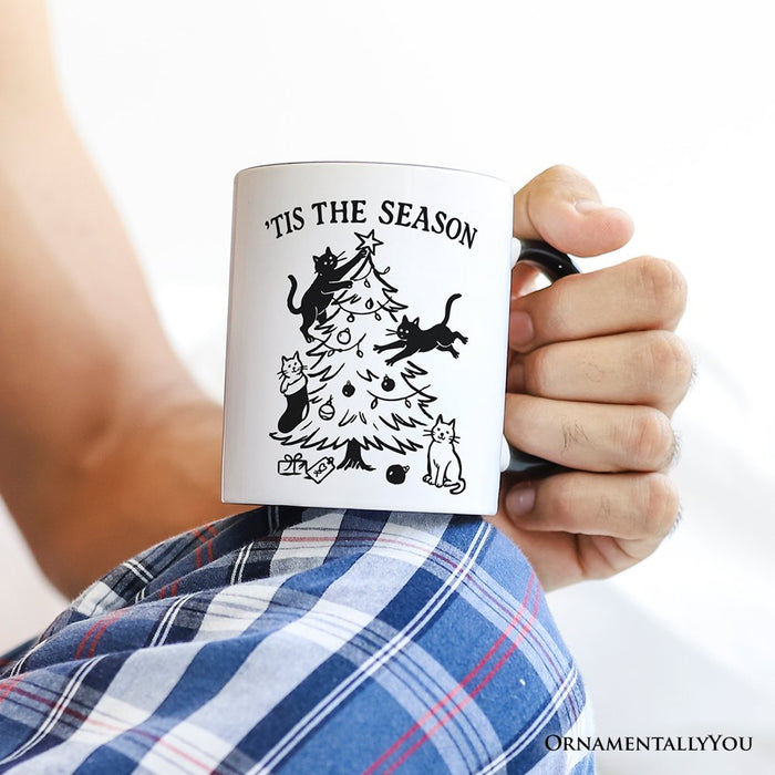 Christmas Tree Killer Cats Personalized Mug, Tis the Season Funny Holiday Gift with Custom Name Personalized Ceramic Mug OrnamentallyYou