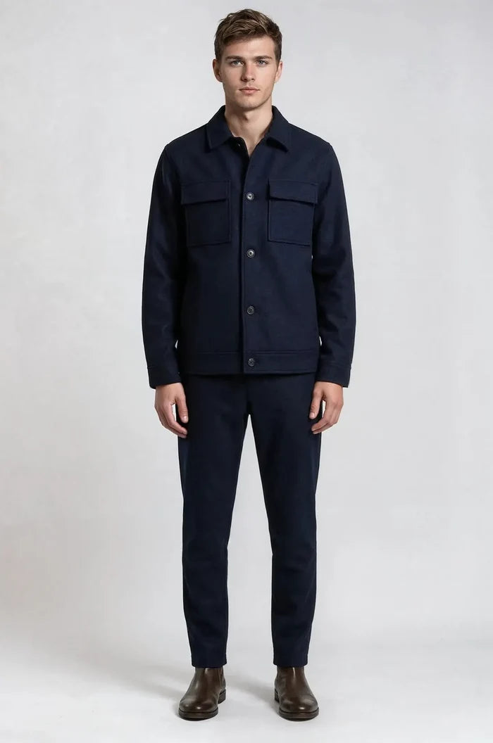 Blutailor Classic Navy Shacket – a refined navy overshirt featuring a bespoke tailored fit, crafted for versatile layering, elevated comfort, and timeless smart-casual sophistication.